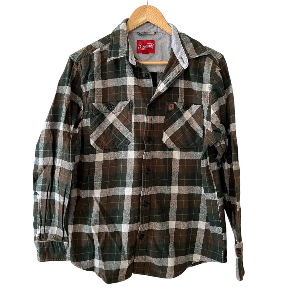 Coleman Green & Brown Plaid Flannel button down Shirt M